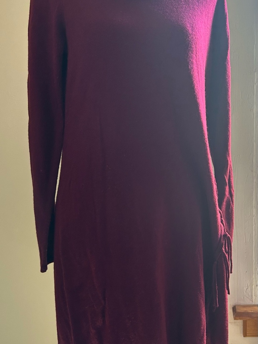 New York & Company Burgundy Long Sleeve Knit Dress with Side Tie